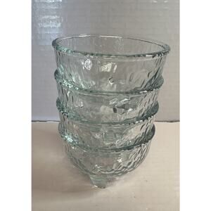 Set 4 Crisa Libbey Clear Glass Pebble Textured Footed Bowls Signed Mint
